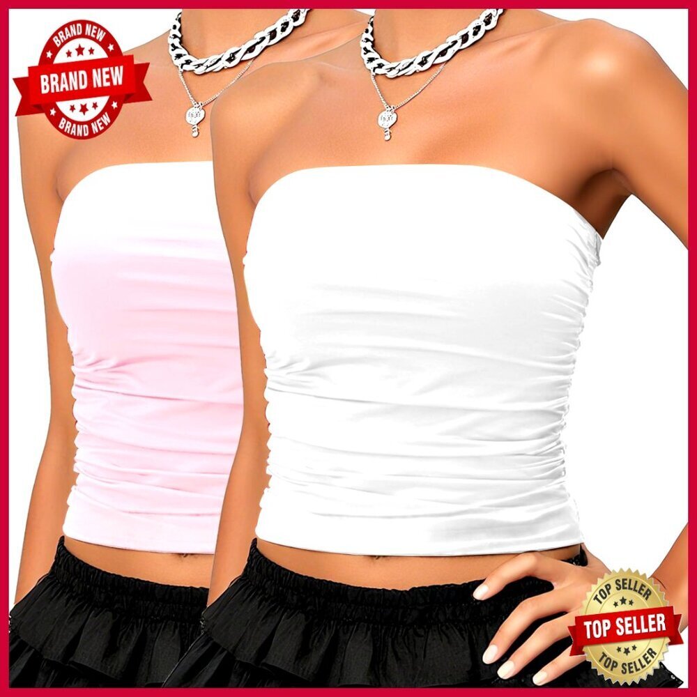 Silky Satin Tube Top Double Lined Ruched Side Strapless Crop Top